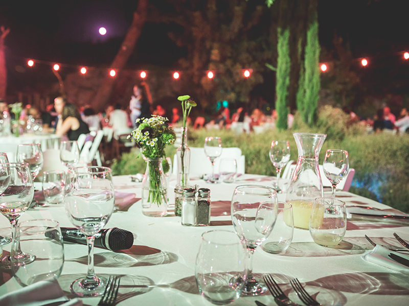 Table setting at evening outdoor event